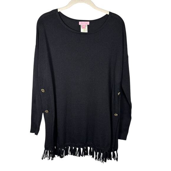 Lily Pulitzer Ramona Navy Cotton Blend Fringe Long Sleeve Sweater Women's XS - Picture 2 of 10